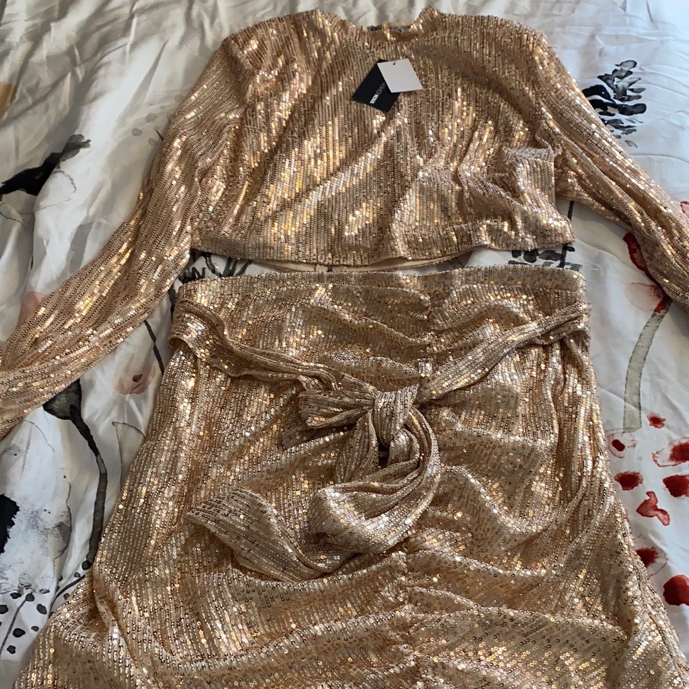 How I Like It Sequin Mini Skirt Set in Rose Gold